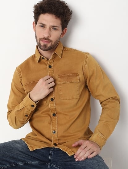 Regular Fit Full Sleeve Solid Cotton Lycra Shirts