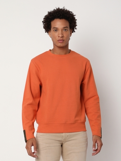 Regular Fit Full Sleeve Rib Neck Solid Knitted T-Shirt