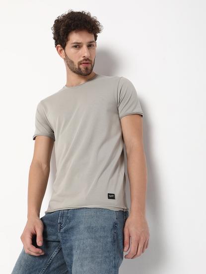 Slim Fit Short Sleeve Crew Neck Solid Cotton Lycra T-Shirt