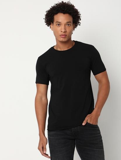 Slim Fit Short Sleeve Crew Neck Solid Cotton Lycra T-Shirt