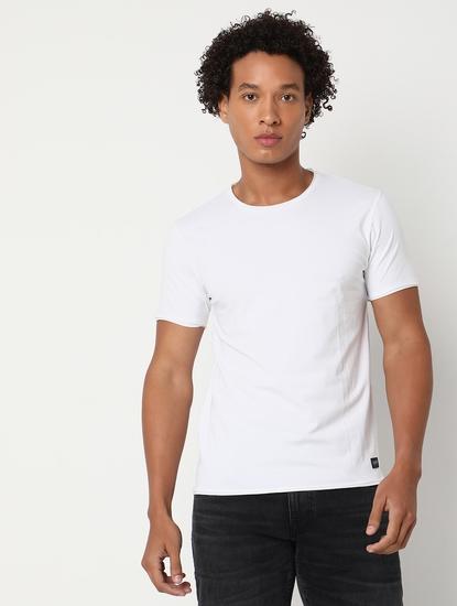 Slim Fit Short Sleeve Crew Neck Solid Cotton Lycra T-Shirt