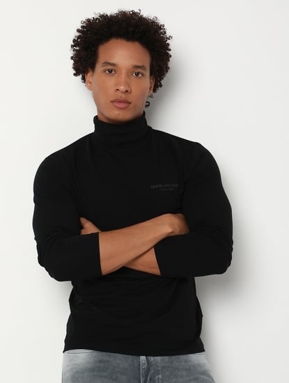 Slim Fit Full-Length Turtle Neck Solid Cotton Lycra T-Shirt