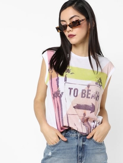 Meral To Beach Print Round-Neck T-shirt