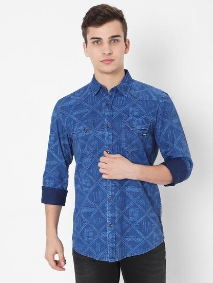 Victor Printed Slim Fit Shirt with Buttoned Flap Pockets