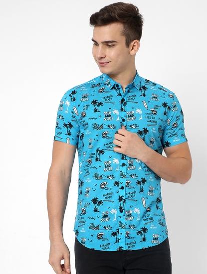 Flix Printed Slim Fit Shirt with Patch Pocket