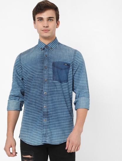 Flix Striped Slim Fit Shirt with Button-Down Collar