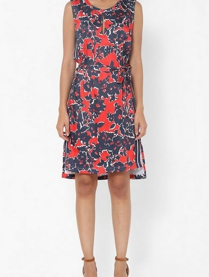 Floral Print Dress with Waist Tie-Up