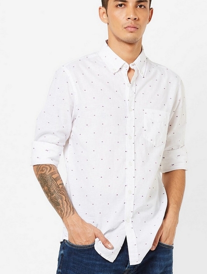 Micro Print Slim Fit Shirt with Patch Pocket