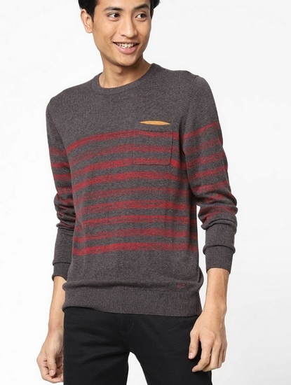 Men's Ronny striped crew neck brown sweater