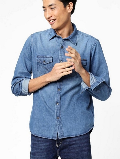 Victore Washed Slim Fit Denim Shirt