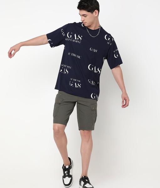 Boxy Fit All Over Printed Round Neck T-Shirt with Short Sleeve