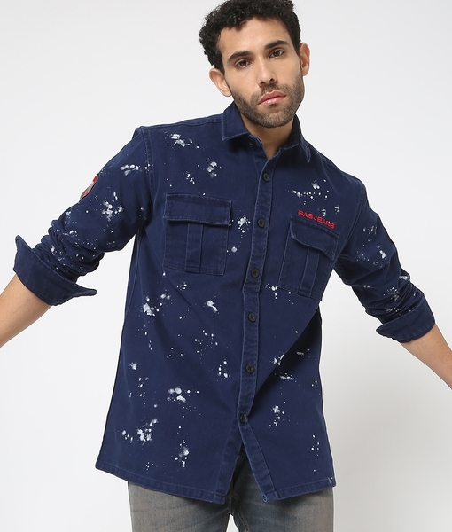 Buy Men Blue Slim Fit Print Full Sleeves Casual Shirt Online - 764144 |  Louis Philippe