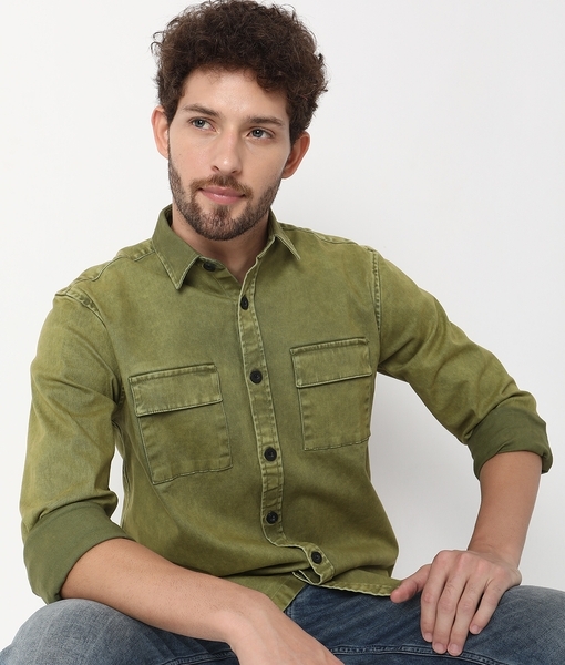 Buy Men's Novato Green Cargo Shirt Online | SNITCH