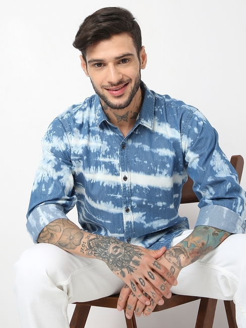 Regular Fit Full Sleeve Solid Denim Twill Shirts