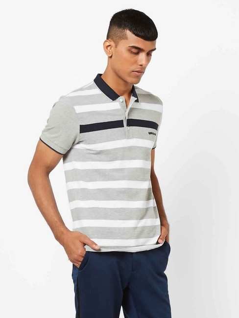 Striped Slim Fit Polo T-shirt with Step Hem