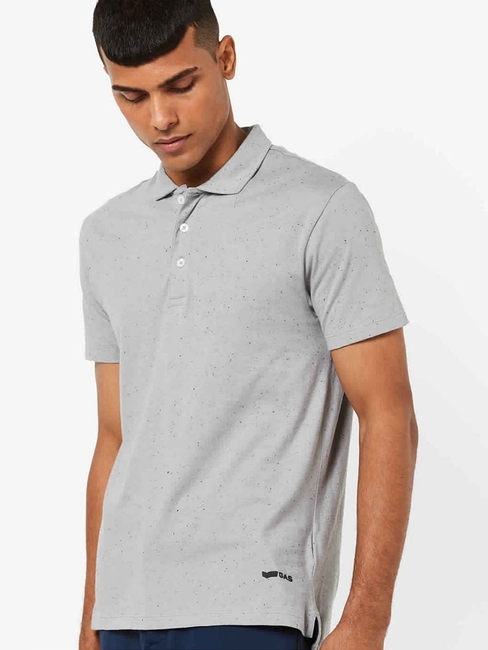 Speckled Slim Fit Polo T-shirt with Step Hem