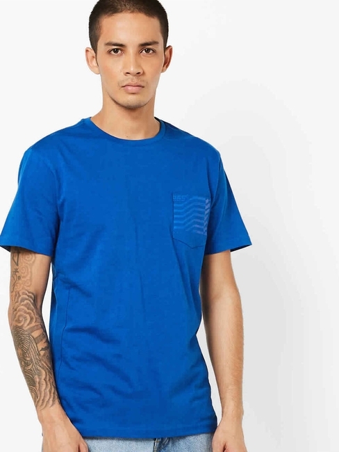 Crew-Neck T-shirt with Printed Patch Pocket