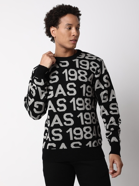 Regular Fit Full Sleeve Rib Neck All Over Printed Cotton Sweater