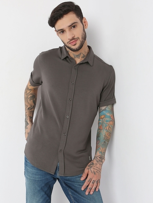 Slim Fit Half Sleeve Solid Scuba Shirts