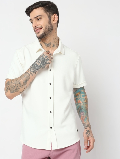 Slim Fit Half Sleeve Solid Scuba Shirts