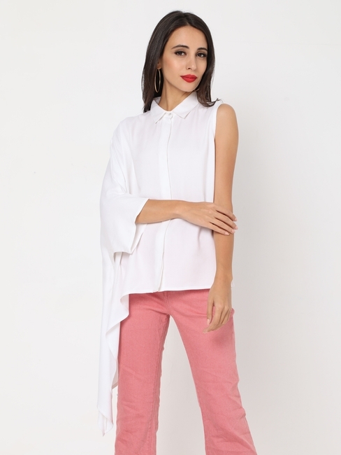 Asymmetrical Shirt with Concealed Button Placket