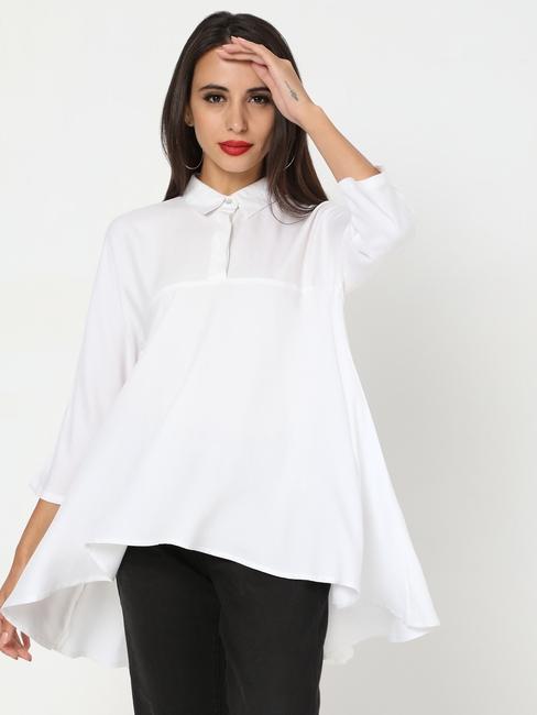 Panelled Shirt with Dipped Hemline