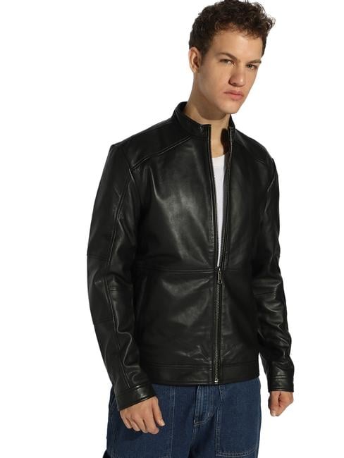 Leather Jacket with Zipper Closure Pockets