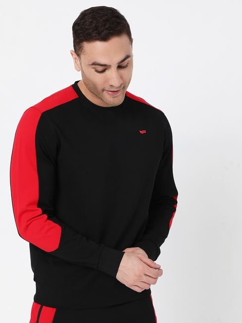 Slim Fit Crew-Neck Sweatshirt with Contrast Panel