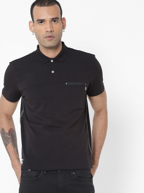 Keff Solid Black Polo T-Shirt