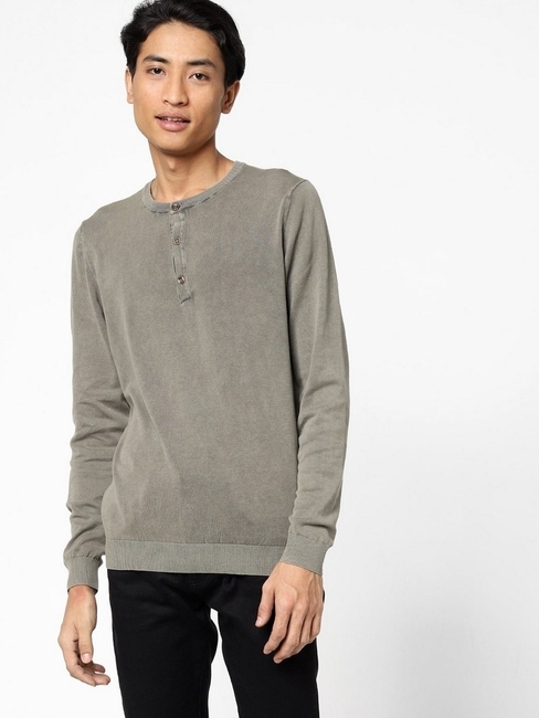 Lendy Textured Slim Fit Henley Pullover