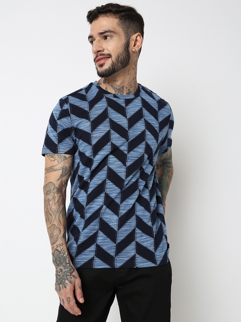 Relaxed Fit Half Sleeve Printed Jacquard T-Shirt