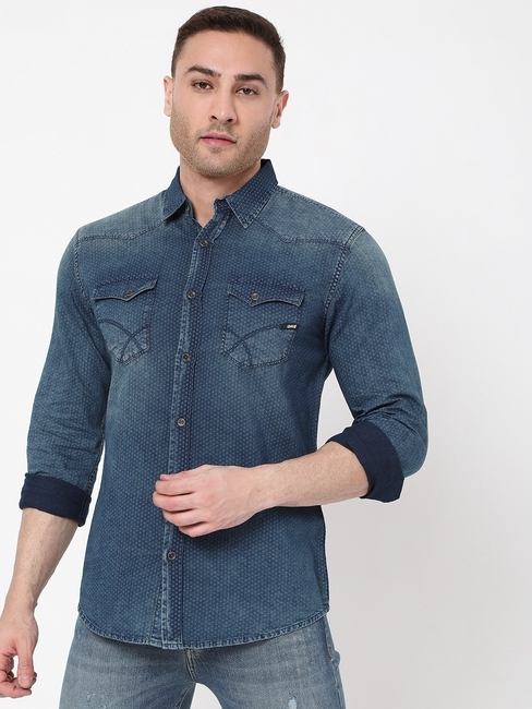 Washed Slim Fit Shirt with Flap Pockets