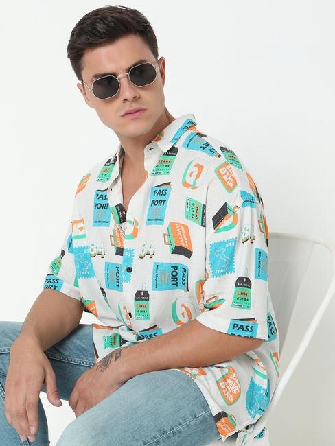 Boxy Fit All Over Printed Short Sleeve Shirt with Classic Collar