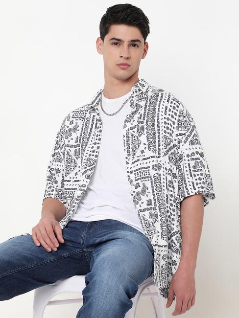 Boxy Fit All Over Printed Short Sleeve Shirt with Classic Collar