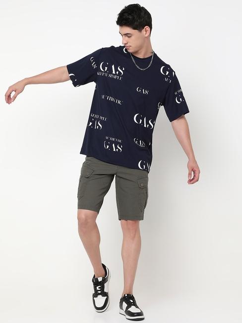 Boxy Fit All Over Printed Round Neck T-Shirt with Short Sleeve