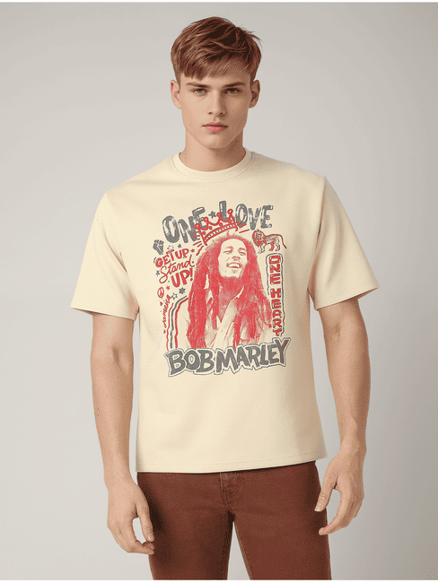 Bob Marley Graphic Print Boxy Fit Round Neck T-shirt