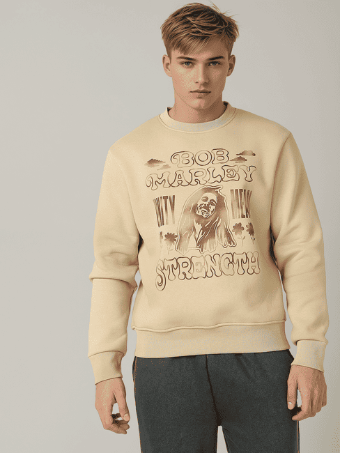 Bob Marley Graphic Print Boxy Fit Round Neck Sweatshirt