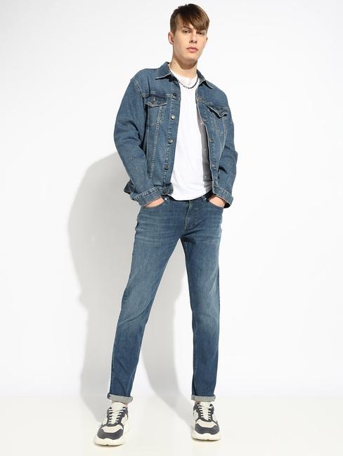 Slim Fit Zippered Fly Mid-Rise Denim