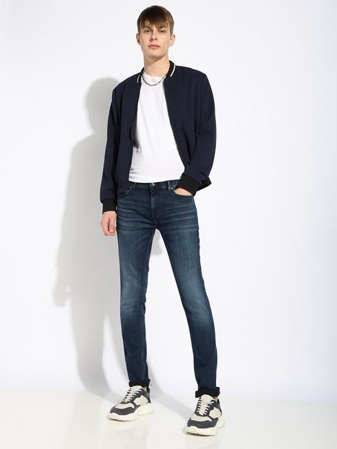 Skinny Fit Zippered Fly Mid-Rise Denim