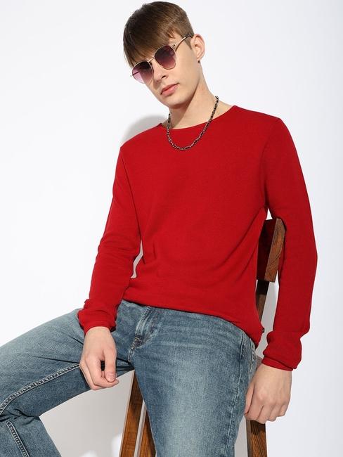 Textured Knitted Full Sleeve Round Neck Sweater