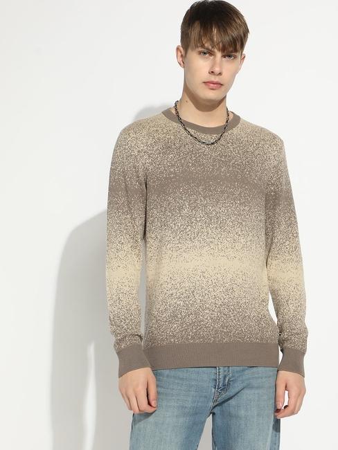 Knitted Crew Neck Sweater with Ribbed Cuff