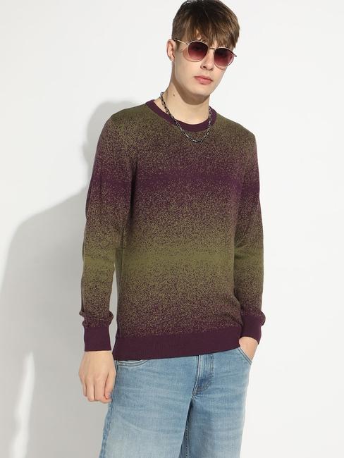 Knitted Crew Neck Sweater with Ribbed Cuff