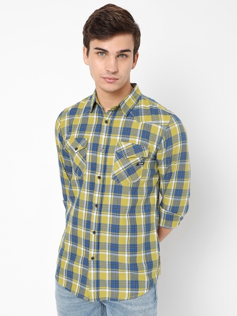 Checked Slim Fit Shirt with Flap Pockets