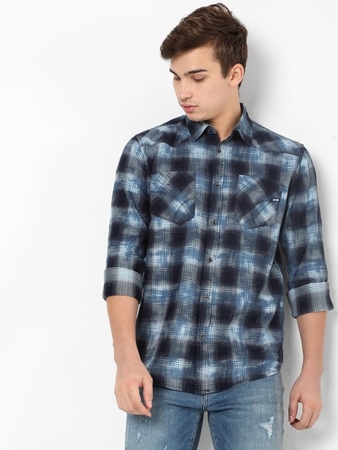 Checked Slim Fit Shirt with Patch Pocket