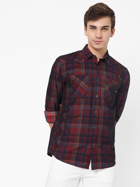 Checked Slim Fit Shirt with Patch Pocket