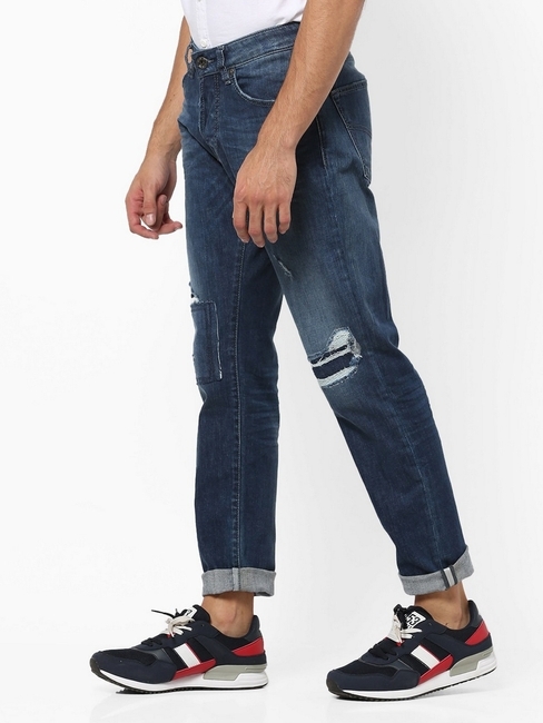 Men's Norton Carrot Fit Dark Blue Distress Jeans