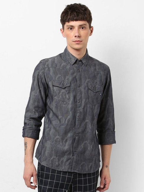 Printed Slim Fit Shirt with Flap Pockets