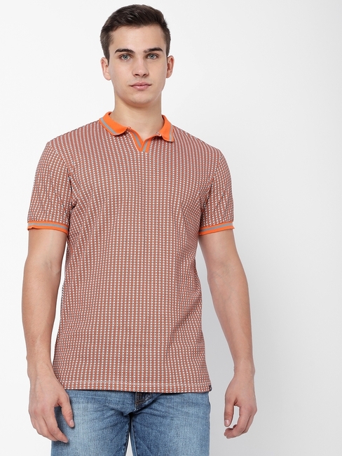 Geometric Print Slim Fit Polo T-shirt