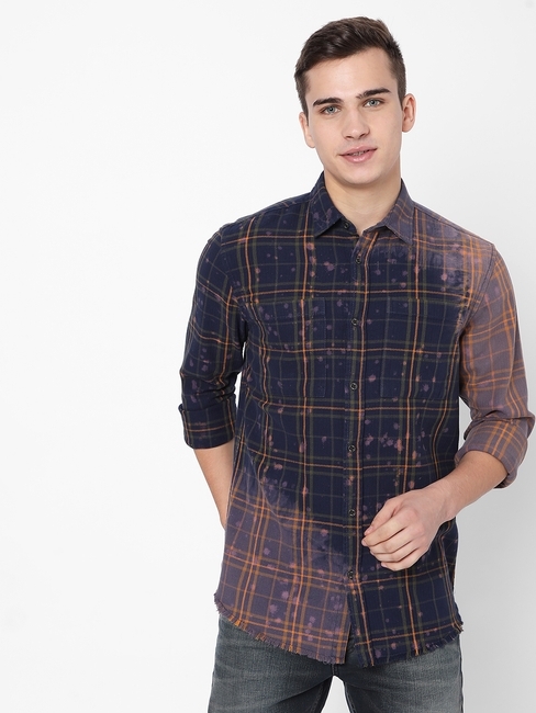 Checked Slim Fit Washed Shirt