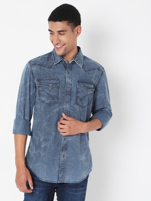 Checked Slim Fit Shirt with Flap Pockets